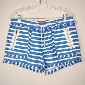 NWOT Joe Fresh Woven Mid Rise Striped Shorts w/ Frayed Hem and Lace Detail Sz. 8